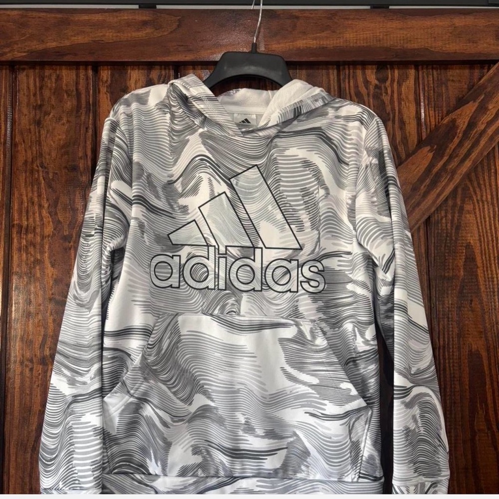 Adidas Boys Grey and White Swirl Hoodie